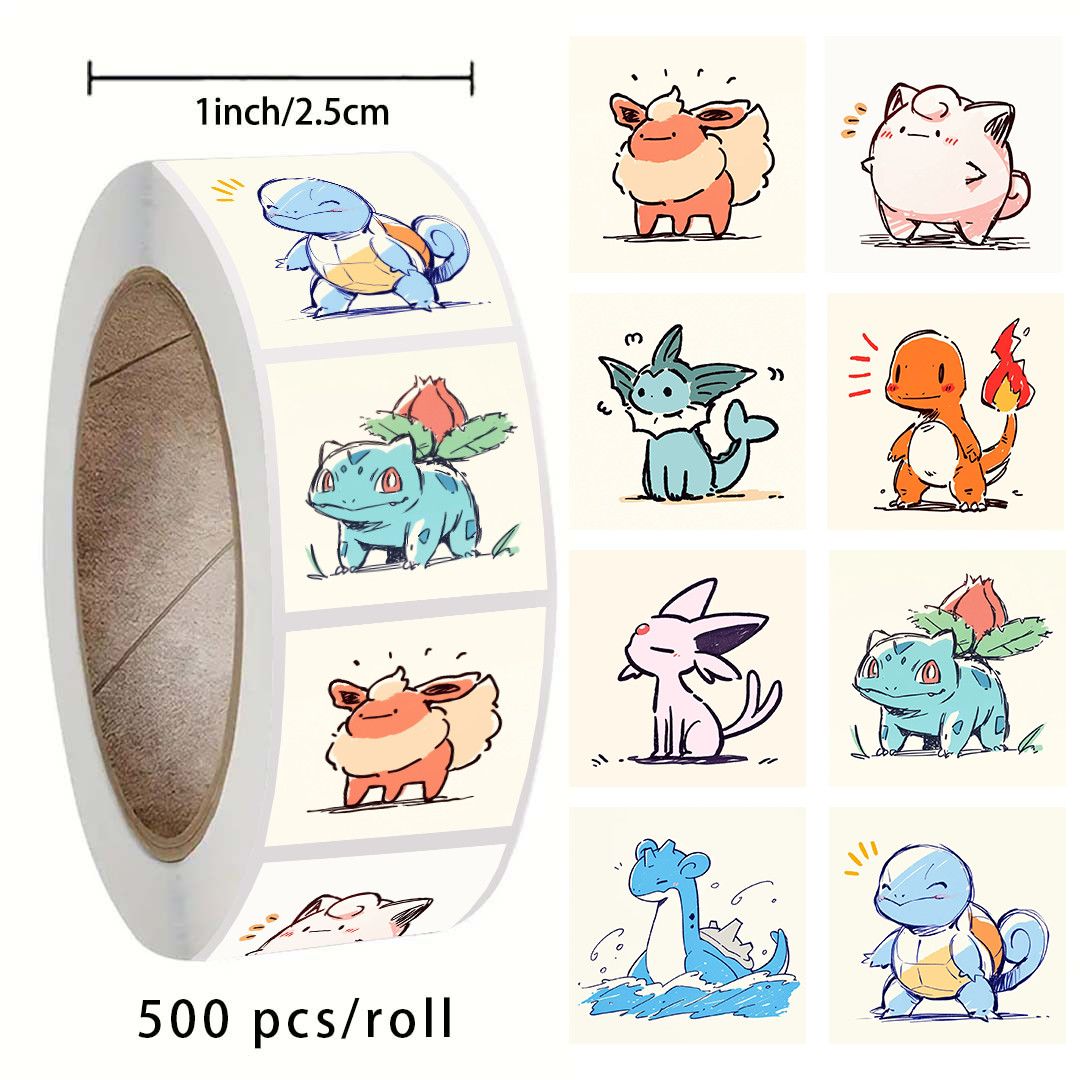 Tech Home Accessories - 500 Sheets/Roll Pokémon Avatar Stickers Cute